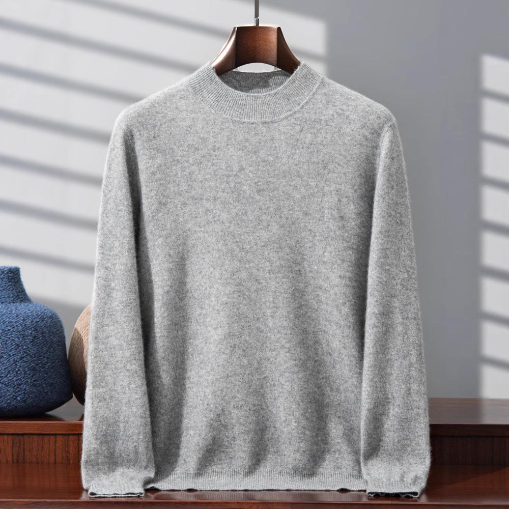 Men's 100% Pure Cashmere Double-Layer Sweater, Semi-High Neck, 2025 Autumn/Winter Thick Knit Base Layer