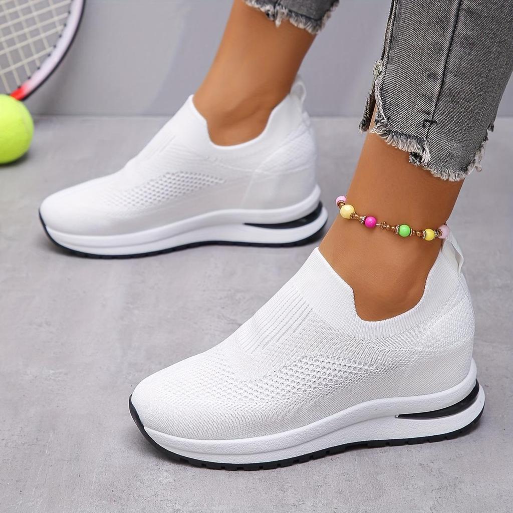 A Pair of Women'S Breathable, Stylish, Versatile Thick-Soled Wedge Sneakers for Casual Sports., Women Shoes