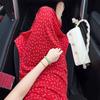 New Pure Desire Red Straps Suspender Floral Dress Women's Waist and Thin Temperament Dress