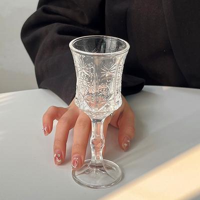 100ml 4pcs Set Transparent Drinkware Champagne Glass Vintage Carved High Footed Cup Cocktail Glass Restaurant Party Red Wine Mug