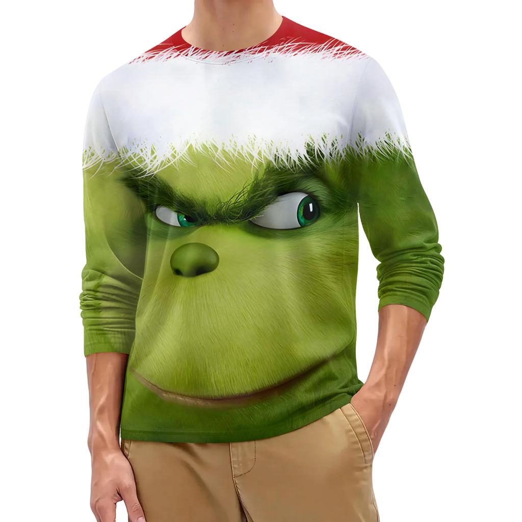 Men's Fashion Printed Round Neck Long Sleeve Bottoming Shirt Top