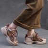 Johnature Casual Genuine Leather Splicing Mesh Mixed Colors Lace Up Fashionable Comfortable Versatile Women's Shoes