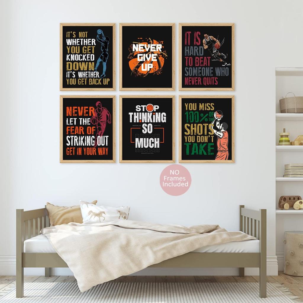 Pirational Quotes Basketball Posters - Motivational Sayings Art For Men, Kids & Teenagers - Wall Decor For Bathroom, Playroom & Classroom