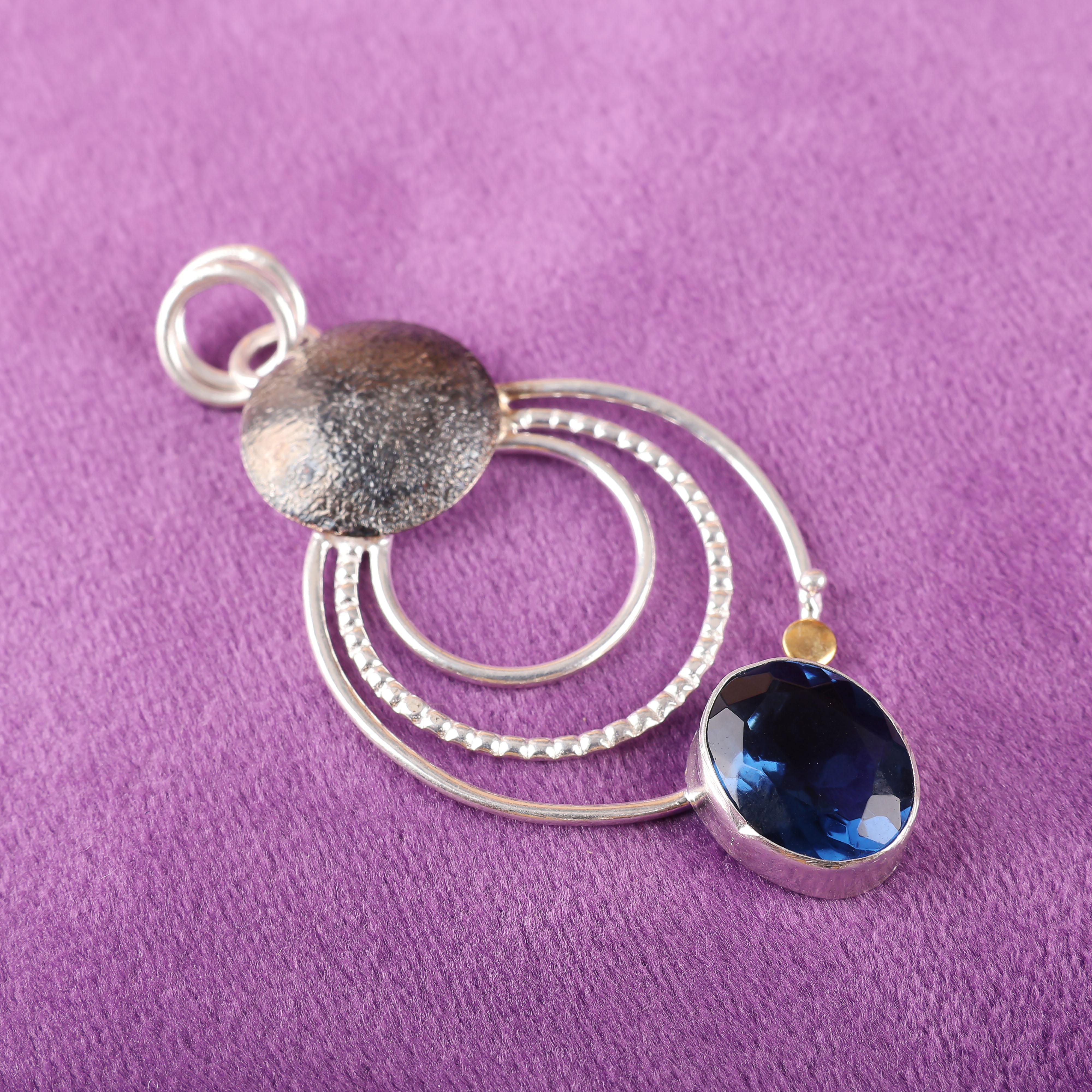 

Подвеска London Blue Topaz, ювелирные изделия из стерлингового серебра 925 пробы с драгоценными камнями, подвеска ручной работы, на День благодарения 2.32 Inches синий