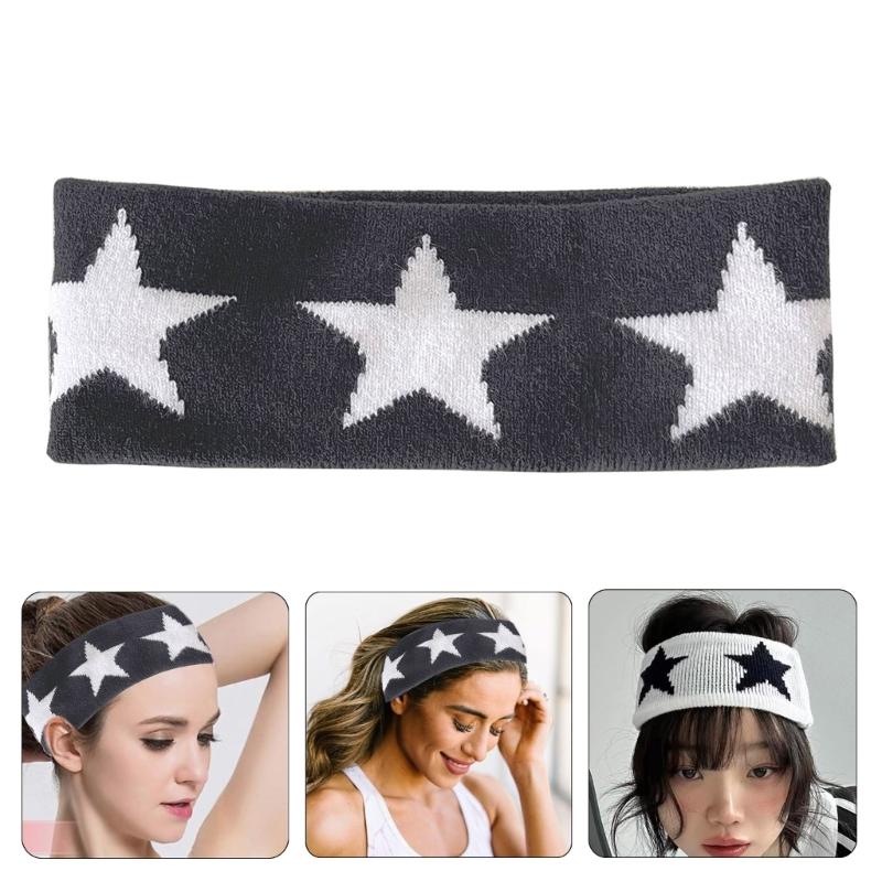 Gestricktes Stirnband mit Sternmuster für Damen Elastisches Bandeau Sportliches Stirnband Schweißabsorbierend Rutschfest Dehnbar Trainings-Haarband
