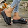 2025 Summer New Large Size Fish Mouth Wedge Slippers Rubber Platform Leather Casual Women's Shoes Size 44