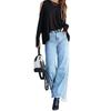 Summer new women's denim trousers with irregular fringes on the feet Simple casual wide-leg trousers for women