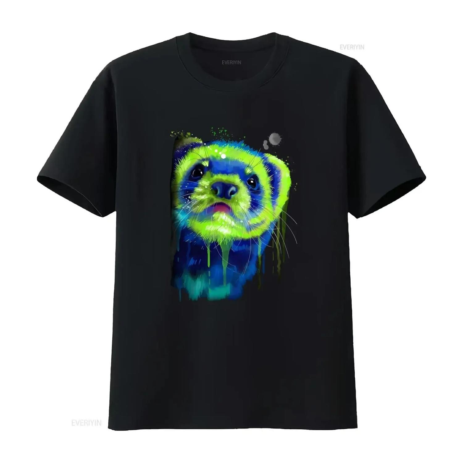 

A Ferret Watercolour s T Shirt 100 Cotton vintage Washed homme Stretched Unisex streetwear Breathable designer clothes S чёрный