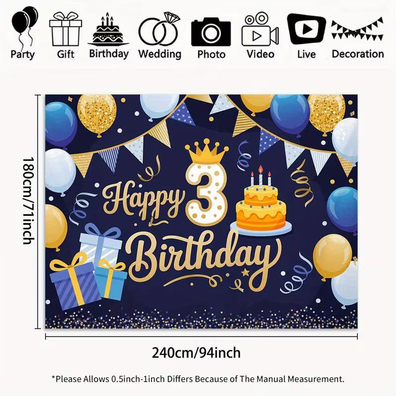 

2D 3rd Birthday Glitter Background Cloth, Blue Gold Confetti Wall Hanging 47.2x31.5inch/120*80cm