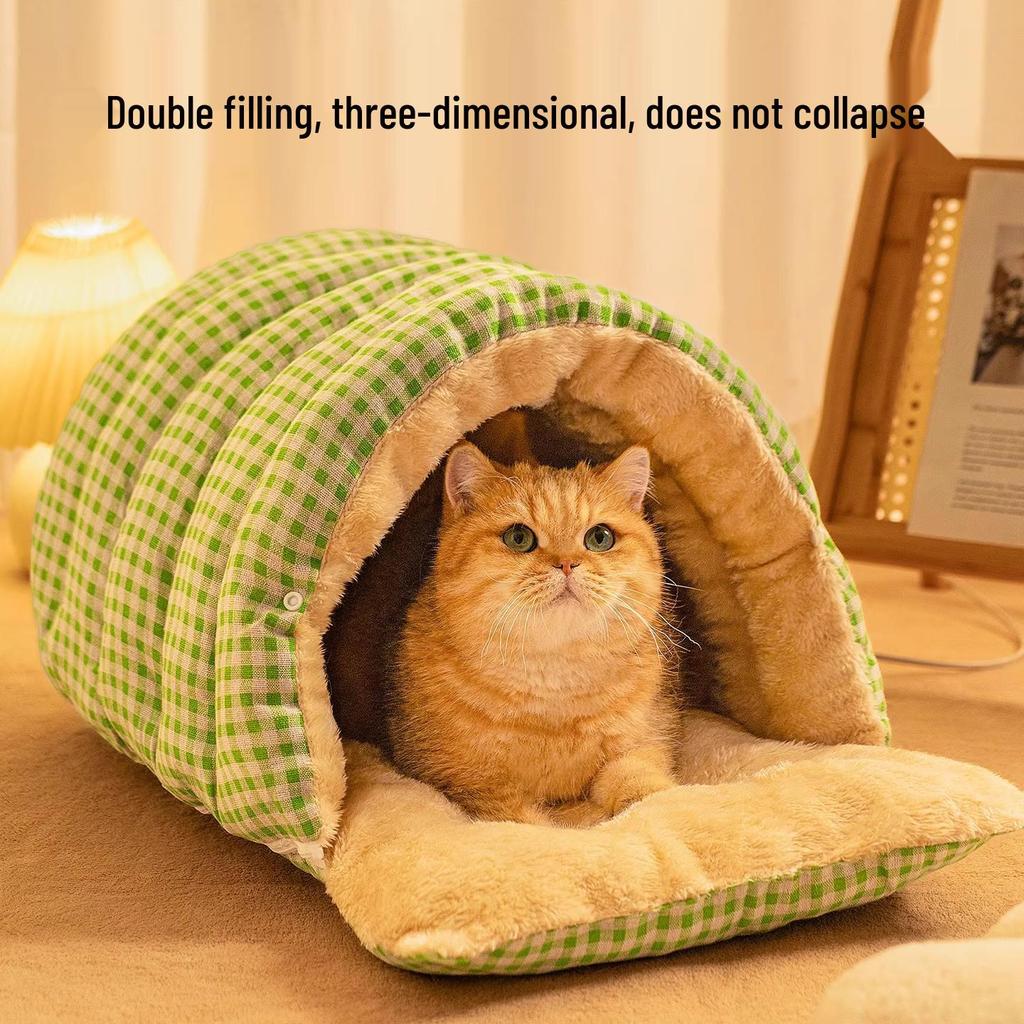 Thickened Winter Pet Bed: Semi-Enclosed Warm House for Cats & Small Dogs