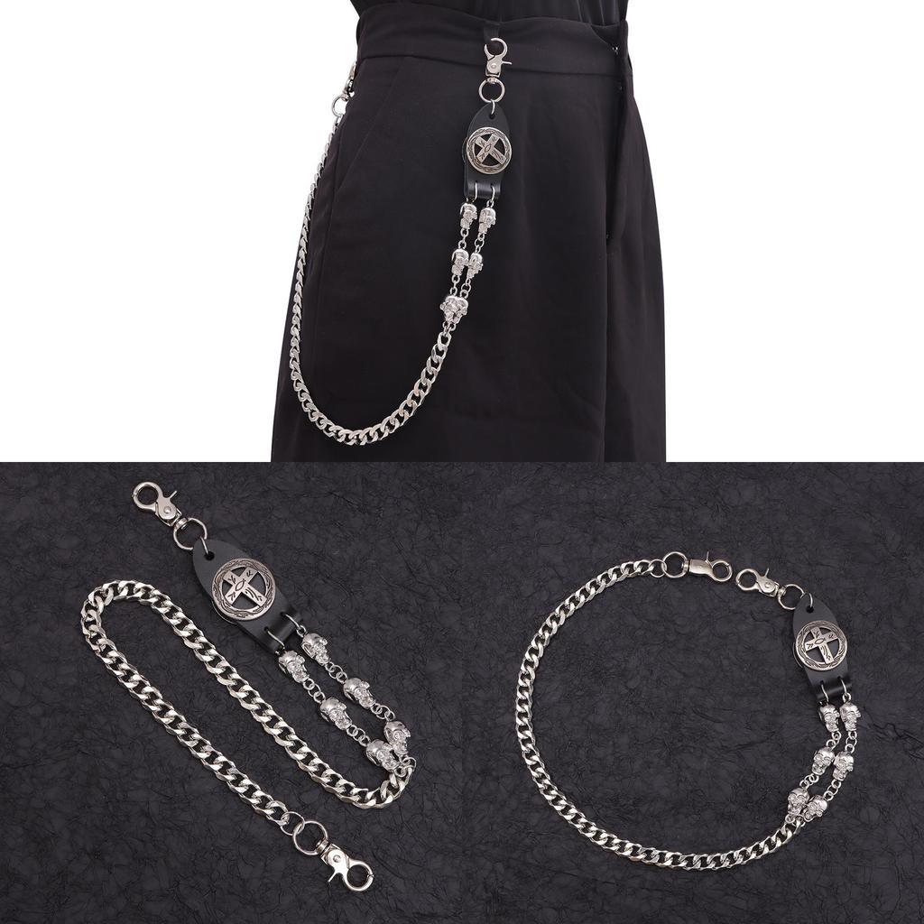Punk Metal Skull Cross Pendant Belt Chain For Men And Women