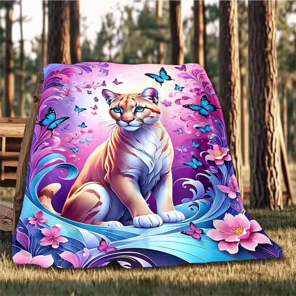 1 pièce Couverture Plaid Guépard Floral Papillon Fibre de Polyester, Flanelle Légère, Douce et Chaude, Utilisation Toutes Saisons pour l'Extérieur, Camping Impression Numérique