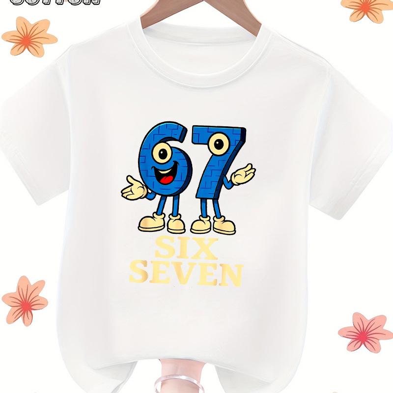 67 Six Seven Camiseta Infantil Estampada de Cuello Redondo Manga Corta - Algodón 100% de Alta Calidad 230g
