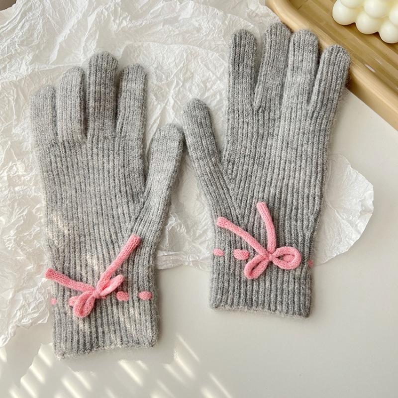 Damen Strick Schleifenhandschuhe Winter Warm Touchscreen Handschuhe Vollfinger Kawaii Japanische Jk Fahrradhandschuhe Y2K Accessoires