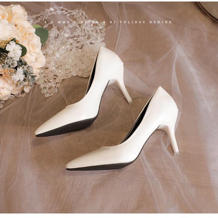 Μαύρα παπούτσια με κόκκινη σόλα και ψηλό τακούνι για την άνοιξη, νέα γυναικεία παπούτσια με μυτερή μύτη, λεπτό τακούνι, σέξι, γυαλιστερό ταμπεραμέντο, μονόπατα, παπούτσια από λουστρίνι για γυναίκες