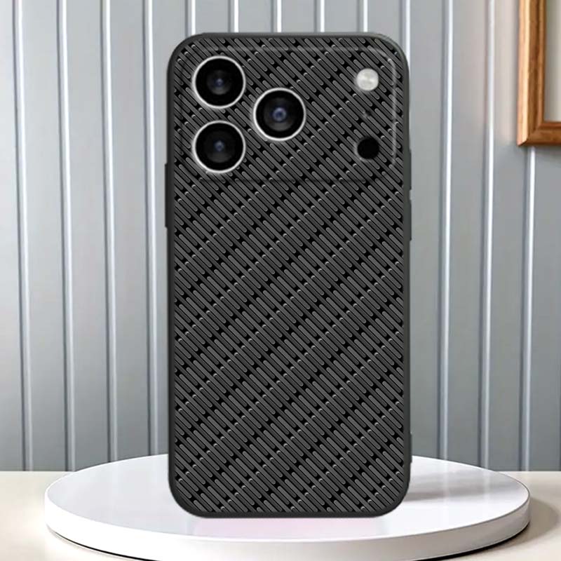 Black Carved Woven Texture Phone Case For Apple iPhone 17 16 16E 15 14 13 12 11 Pro Max Plus Black Soft Silicone