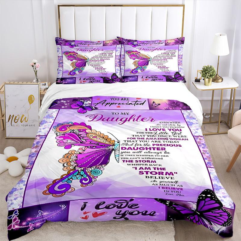 3PCs Daughter Appreciation Quote Design Cover Set, Breathable Fabric, Machine Washable (1 Duvet Cover + 2 Pillowcases) (Without Quilt) yy250911126