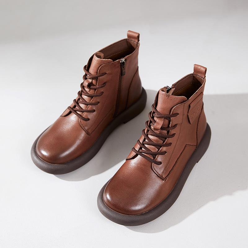 The first layer of cowhide Martin boots for women in the autumn and winter of 2025, the new lace-up retro leather British style flat-bottomed short bo