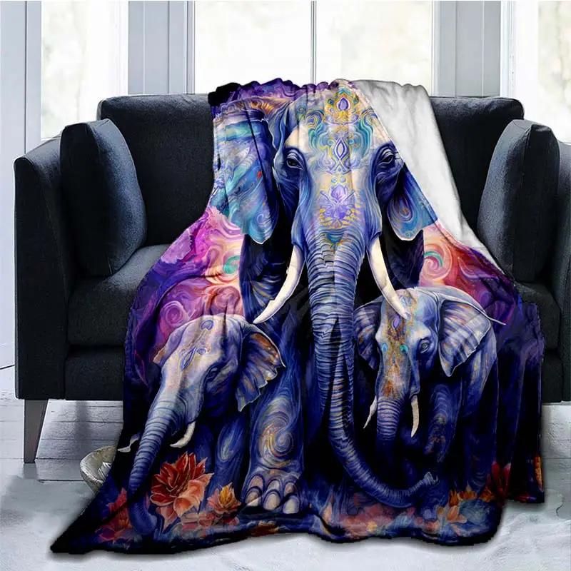 Cozy Elephant Theme Flannel Blanket - Soft, Warm and Lightweight for Sofa, Bed, Travel and Camping Halloween Christmas