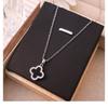 Fashion Commuter Double Sided Four Leaf Clover Zircon Pendant Clavicle Necklace For Women