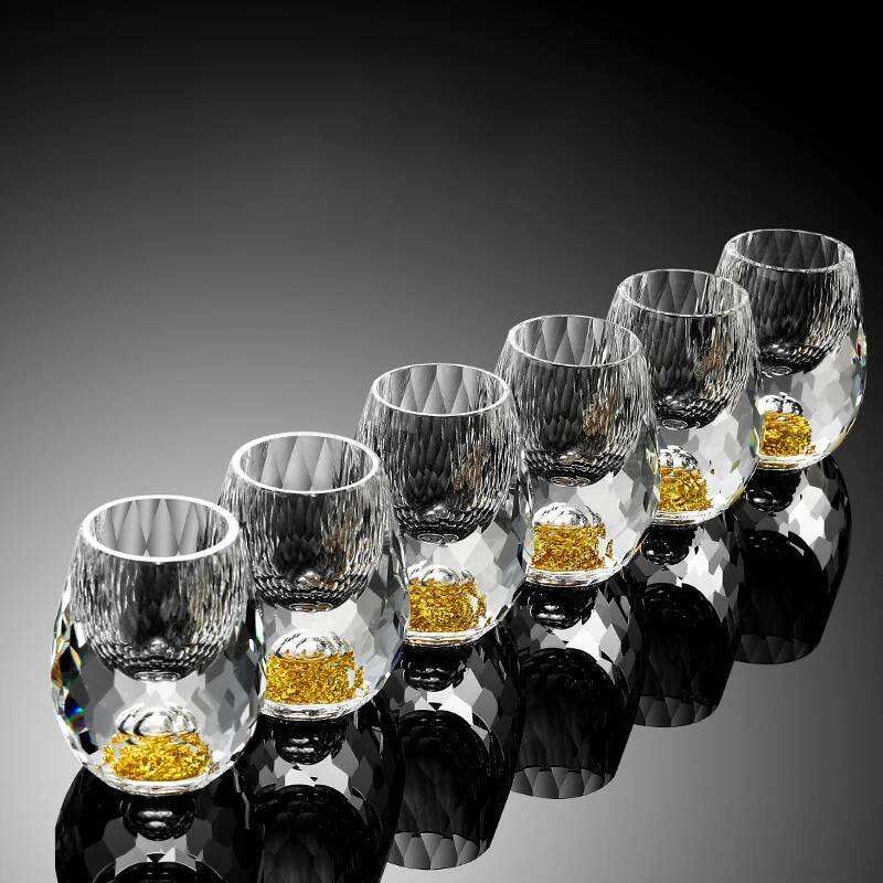 Luxury Crystal Vodka Sake Shochu Bar Liqueur Gold Foil Shot Glass Tea Cup Gift Hard Liquor Wine Glasses 1/2/4/6pcs 15ml
