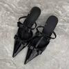 Fashion Baotou Shoes Women Spring and Summer New Pointed Toe Shallow Mouth Sexy Bow Cross Buckle Stiletto Heel Back Empty Sandals