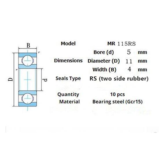 Bearing 10pieces Mr115rs 5*11*4(mm)