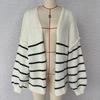 New autumn and winter sweater for women, loose contrasting stripes, reverse bone embroidery, knitted cardigan jacket for women 3583 KTB