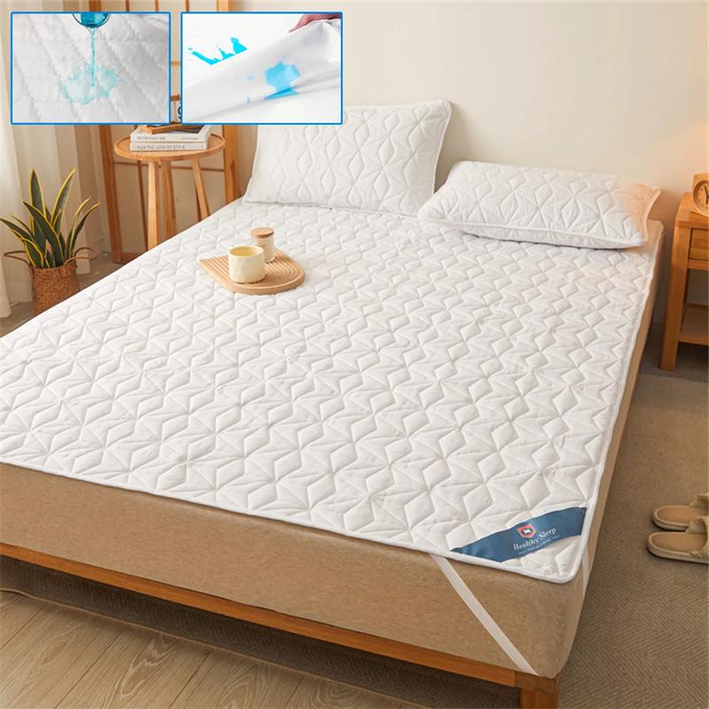 Waterproof Mattress Protector Breathable Noiseless Mattress Pad with 4 Elastic Corner Straps Bed Cover Quilted Bed Linen