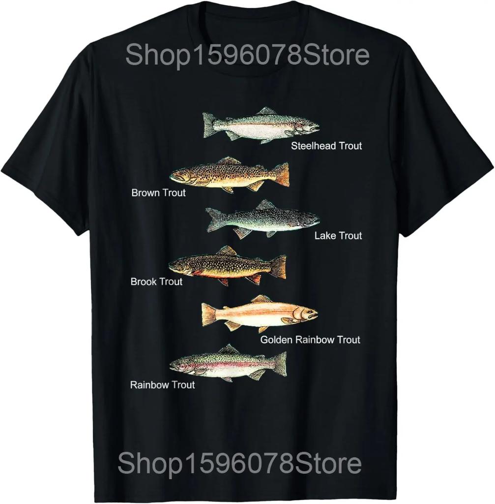 Trout Fly Fishing Outdoor Forest Nature Wildlife Fisherman Graphic T Shirts Men Humor Tee Short Sleeve Unisex Loose Clothing