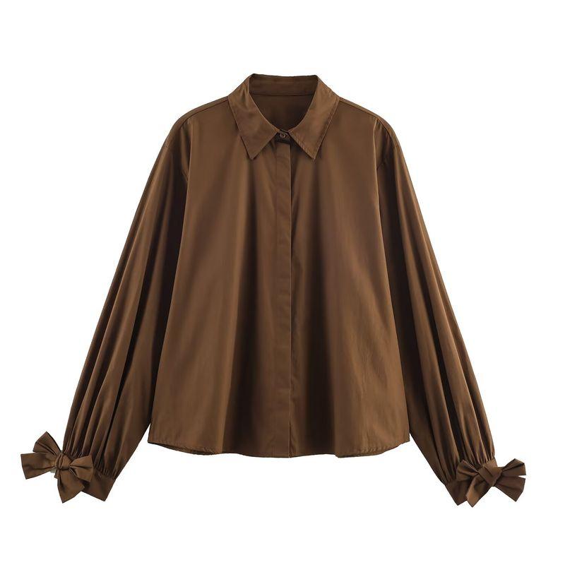 Za Autumn New Women clothes 2025 Western Style Fashion Loose Long sleeve Bowknot Decoration Poplin Shirts 7969251