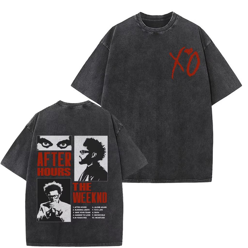 The Weeknd After Hours Til Dawn 2026 Tour Print Vintage Washed T-shirts Unisex Hip Hop Retro Oversized T-shirt Breathable and Comfortable Clothes