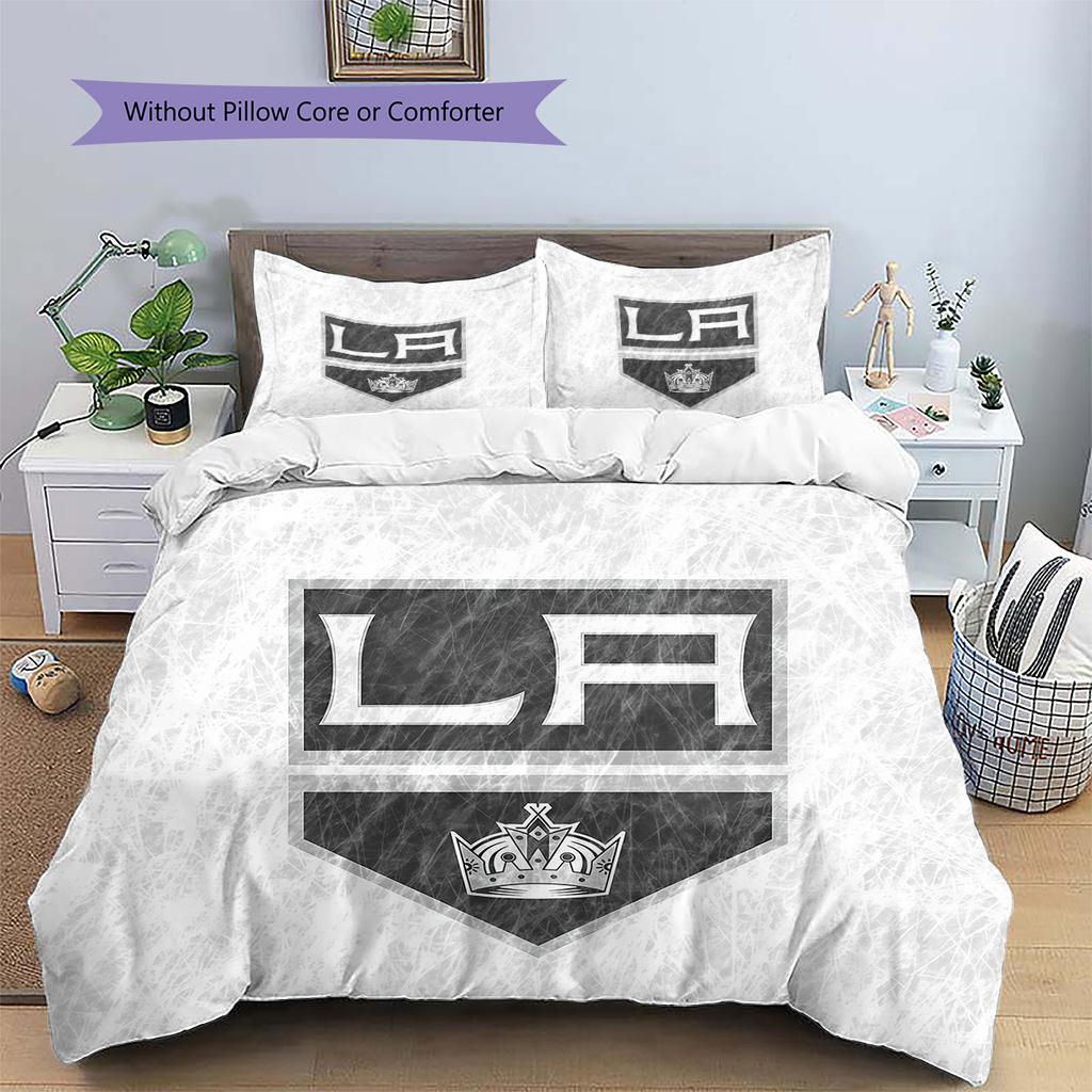 Los Angeles Kings Pattern Bedding Quilt Set Home Decoration Gift (1 * duvet cover + 2 * pillowcase without core).xwn