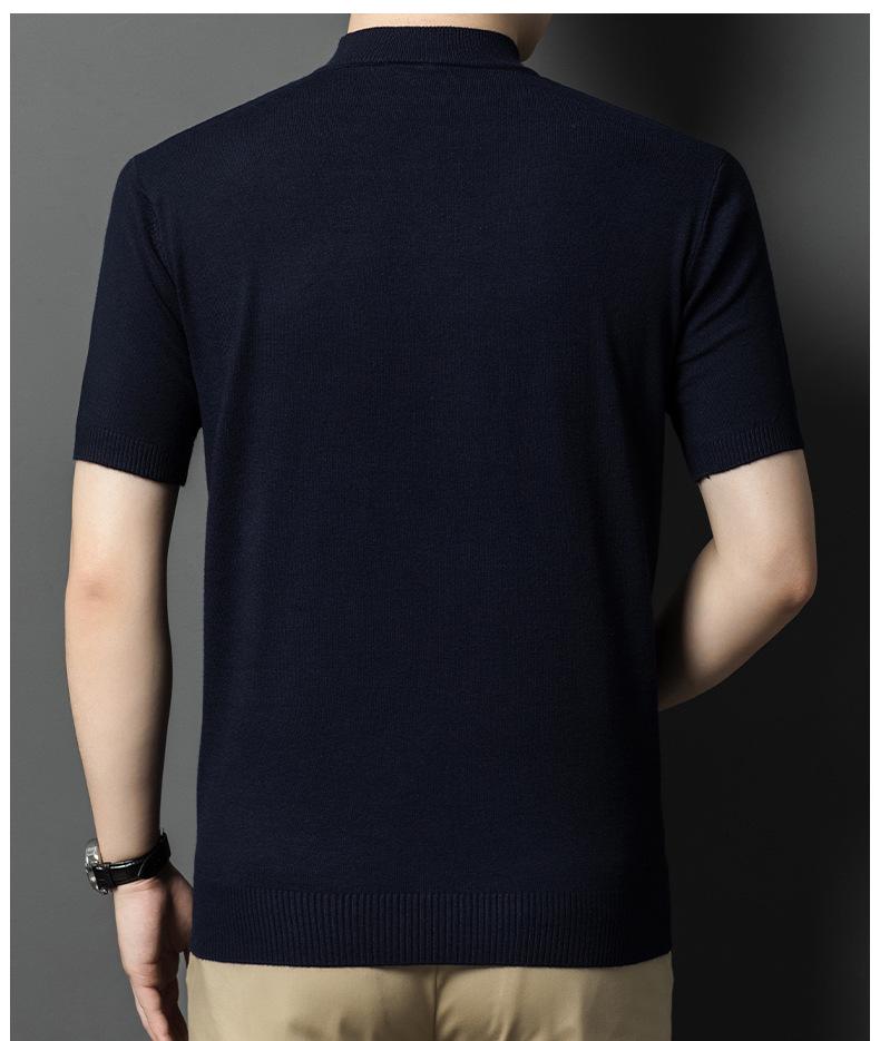 Men's Slim Fit Half-High Neck Wool Blend Knit Shirt - Short Sleeve, Fashionable, Versatile, Business Casual.