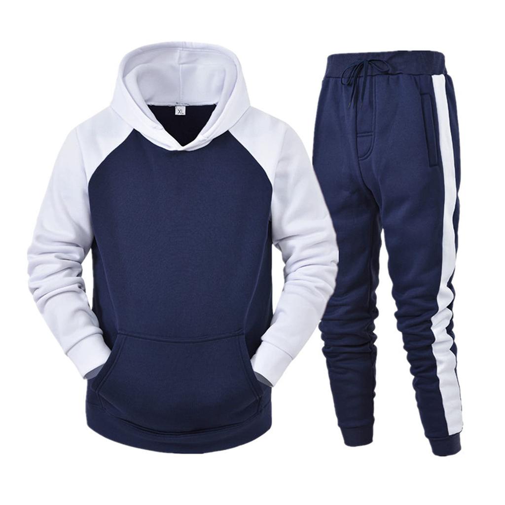 Mens Hooded Sports Tracksuit Unisex Two-Piece Running Outfits Long Sleeve Pullover Hoodies Sweatshirt+Sweatpants Set