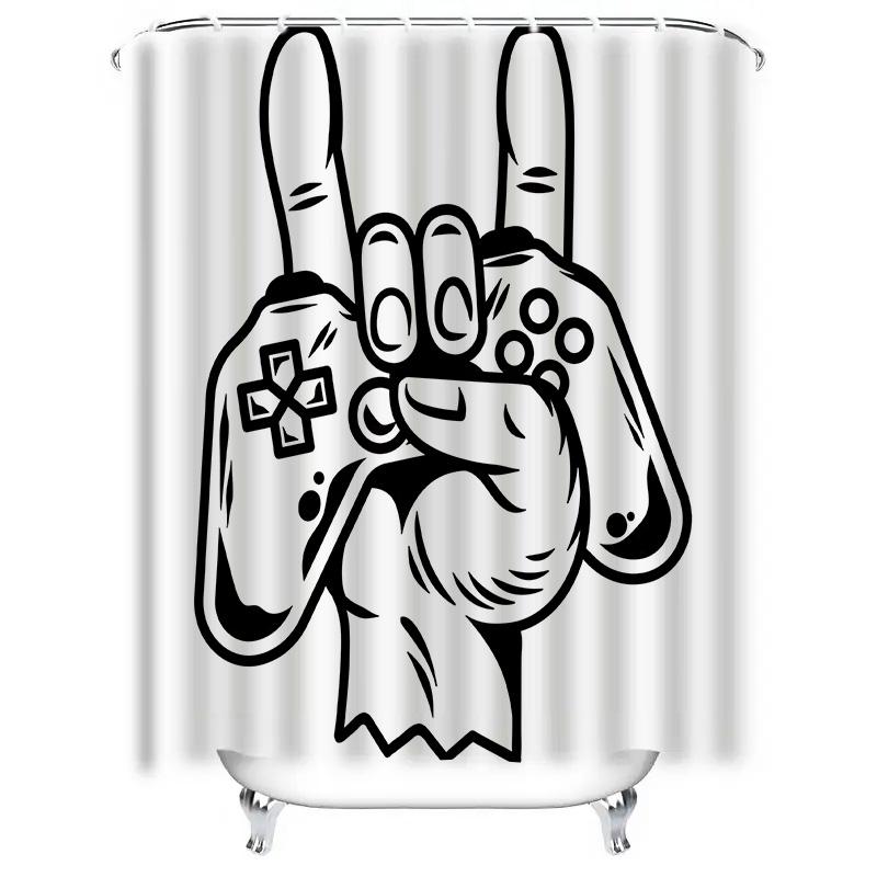 Rock and Roll Shower Curtain for Gamers - Stylish and Durable Waterproof Fabric with Iconic Gesture Design Complimentary Hook