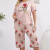 Women's Pajamas Rose Print Loose Comfortable Short Sleeve Capri Pants Home Wear Two Sets