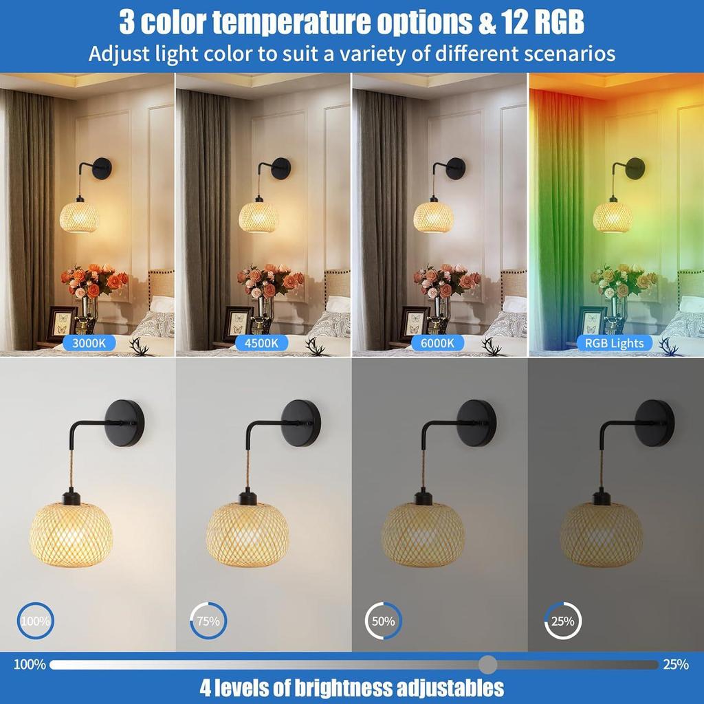 Bamboo Woven Charging Wall Lamp - Bohemian Style for Living Room, Corridor, Bedroom, or Bedside