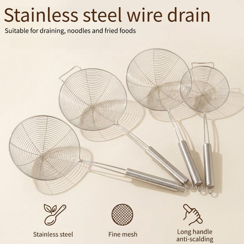 Long Handle Skimmer Spoon Stainless Steels Spiders Wire Strainer Ladle with Hook for Boiling Noodles and Hot Pot Serving in Kitchen Use