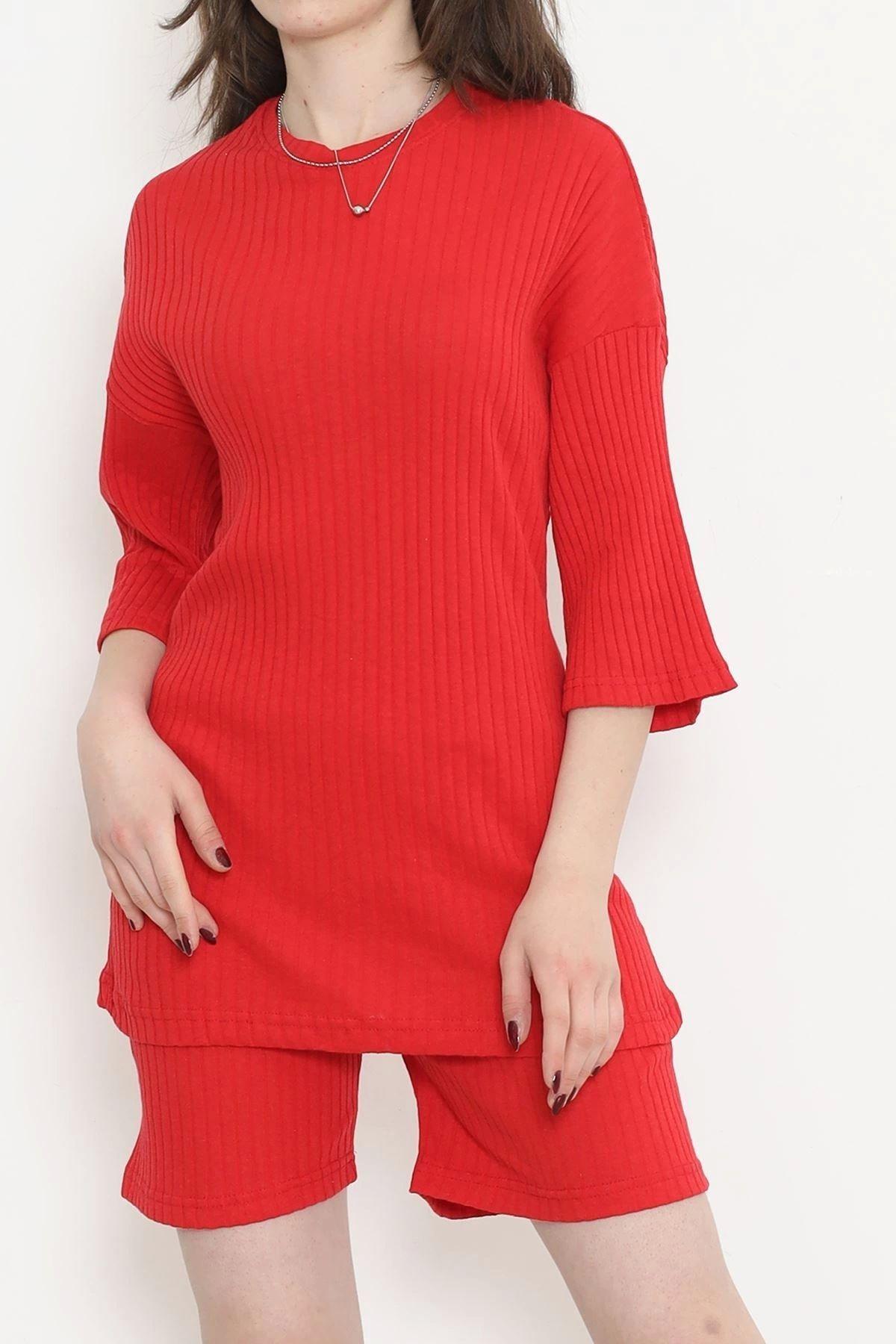 

Женский пижамный комплект больших размеров, костюм с шортами и круглым вырезом, красный — 11552.1567.