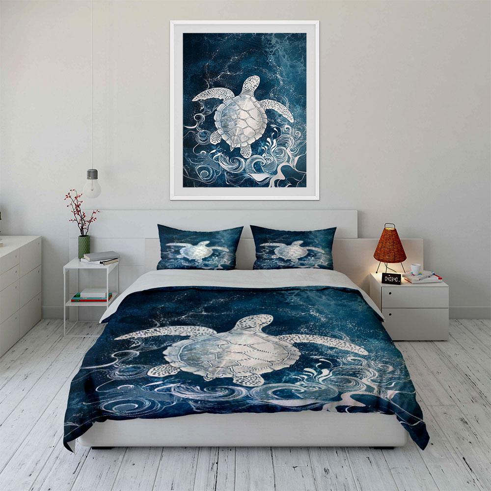 Sea turtle with waves. Bedding sets Duvet cover sets Duvet covers Pillowcases(1 * Duvet Cover 2 * Pillowcases without duvet insert)