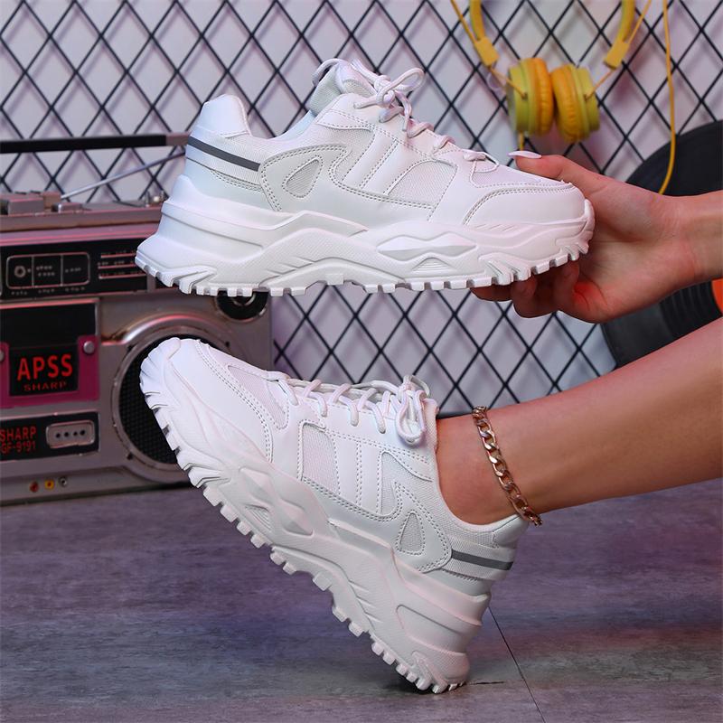 TUINANLE Couples Chunky Sneakers Women Lace Up Mixed Color Platform Shoes Super Thick Soled Dad Shoes Men