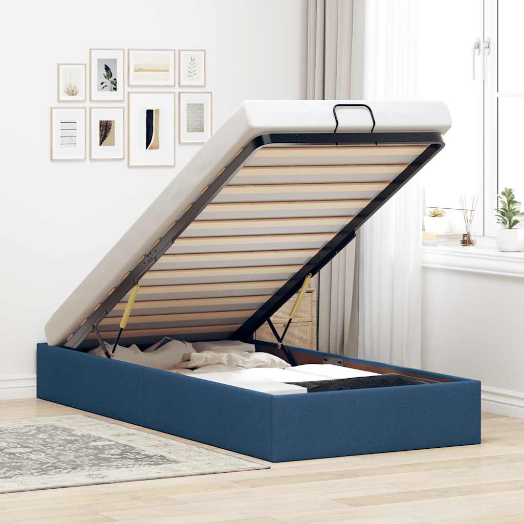 Ottoman Bed without Mattress Blue 90x200 cm Fabric