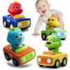 MIRAIMAX Baby Car 4 In 1 Dinosaur Racing Car Set with Push Go for Toddlers 6 Months and No Batteries Educational Ages Indoor and Birthday Gift Toy, &