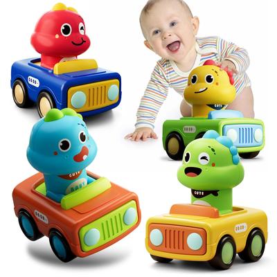 MIRAIMAX Baby Car Toy, 4-in-1 Dinosaur Racing Car Set with Push & Go Mechanism, for Toddlers 6 Months and Up, Educational Toy for Ages 1-3, Indoor