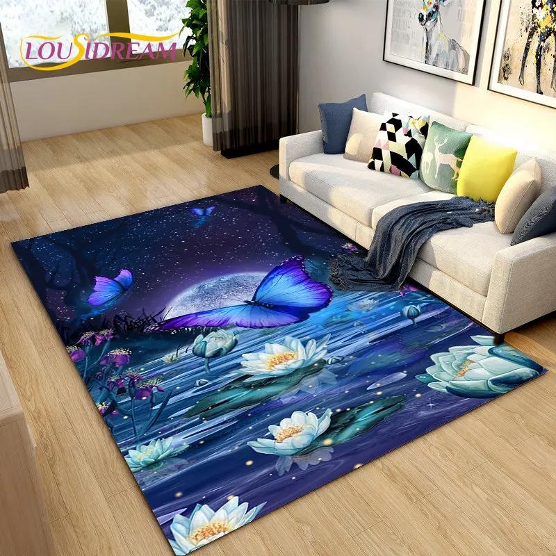 3D barevný koberec Butterfly Flower Area,Koberec do obývacího pokoje Ložnice Pohovka Yoga,Kuchyně Koupelna Rohožka Protiskluzová podložka na podlahu