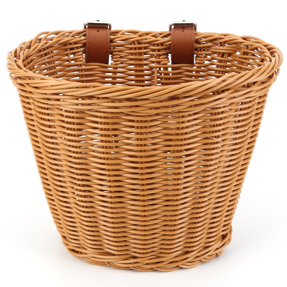 Front Handlebar Bicycle Basket Adjustable Traditional Bicycle Basket Multifunction Hand Woven Bike Basket for Kids Children Bike