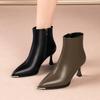 European and American Retro Style Metal Pointed Temperament Short Boots 2025 Winter New Rear Zipper Fashion Thick Heel Knight Leather Boots