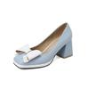 Fashion Sweet Bow-tied Women's Heels Shoes Large Size Leisure Elegant Blue Red Block Medium Heel Pumps Office Party Wedding Shoes