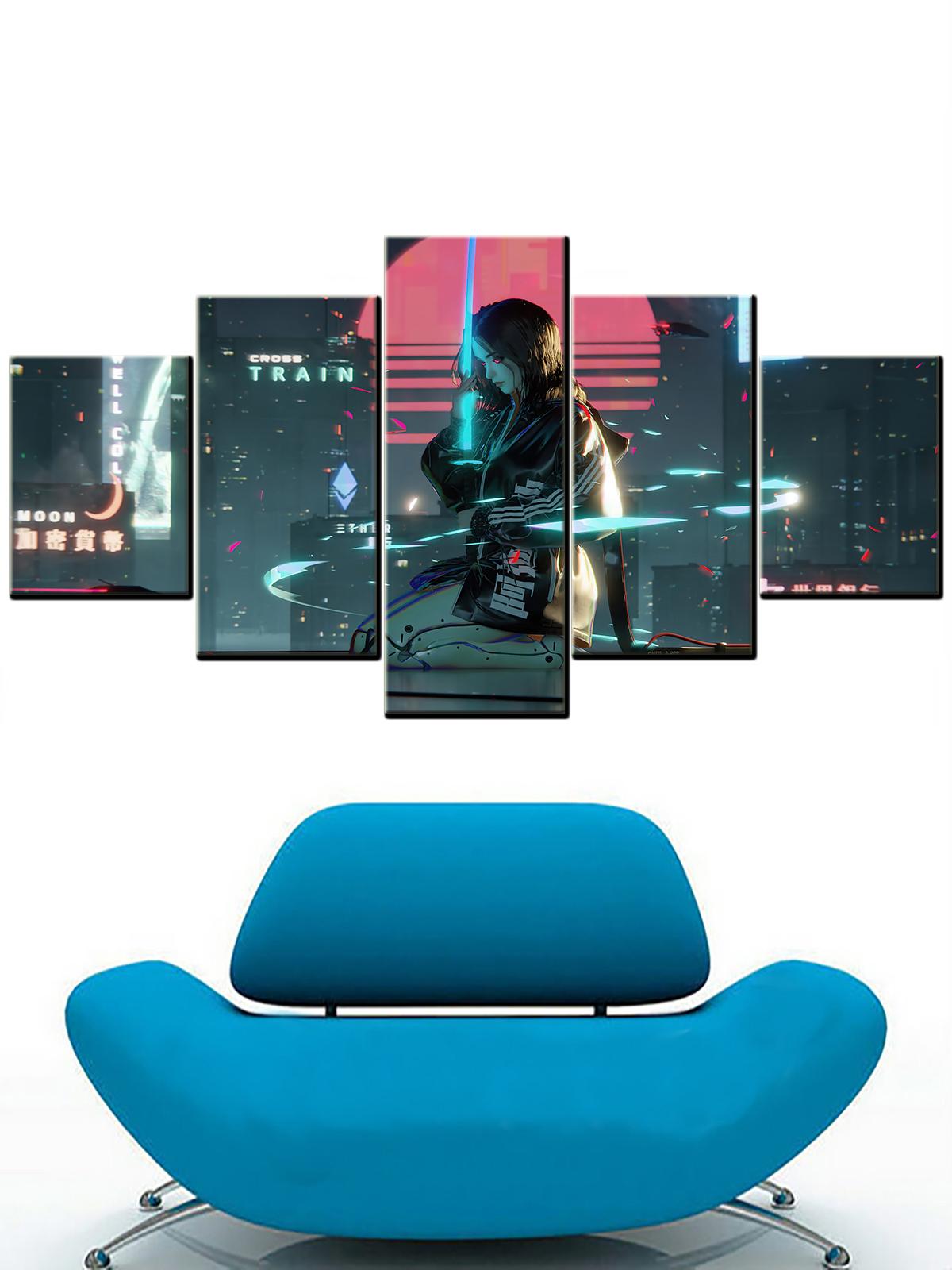 

Японский аниме постер девушка меч город живопись холст для гостиной современное украшение стены картины для спальни декор рамки без рамки 20x35cm*2 20x45cm*2 20x55cm*1